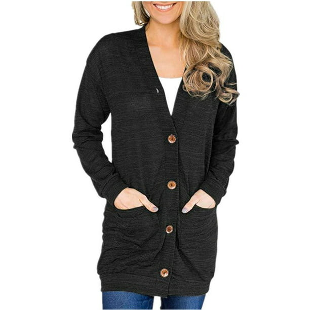 Single Breasted Women's V-neck Sweater Cardigan Jacket Winter Top Long Sleeve